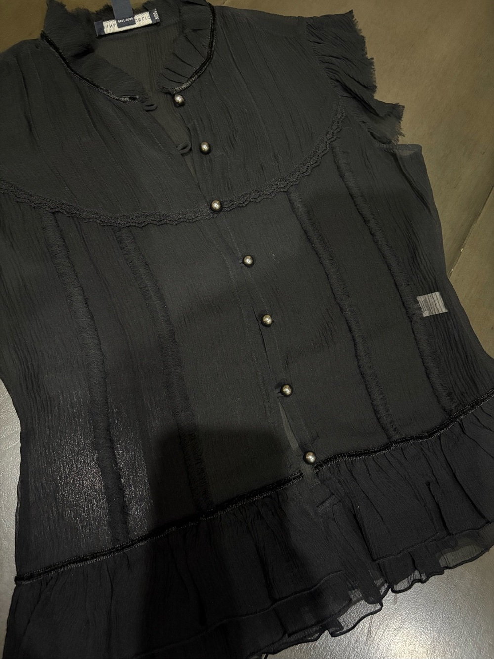 Banana Republic Black Sheer Ruffle-Trim Button Blouse